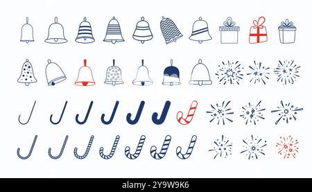 hand drawn christmas decorative elements in set Stock Vector