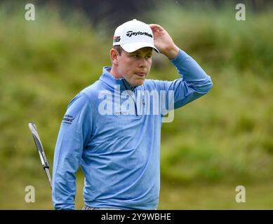 18 luglio 2019; Robert MacIntyre sul 18° green durante il primo round del torneo Open Championship di golf al Royal Portrush Golf Club - Dunluce Course, Portrush, Irlanda del Nord. Foto Stock