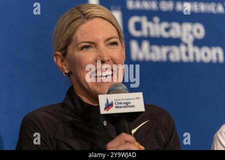 Chicago, Stati Uniti. 11 ottobre 2024. Chicago, USA, 11 ottobre 2024: Keira D'Amato, Stati Uniti ride durante la conferenza stampa della maratona di Chicago venerdì 11 ottobre 2024 all'Hilton Chicago, Chicago, USA. (NESSUN USO COMMERCIALE) (Shaina Benhiyoun/SPP) credito: SPP Sport Press Photo. /Alamy Live News Foto Stock