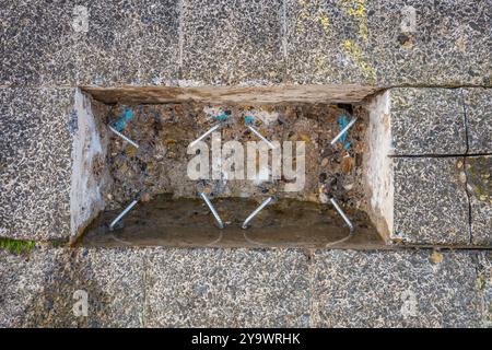 Sono previste importanti riparazioni per proteggere le pareti marittime di Filey da un ulteriore deterioramento Foto Stock