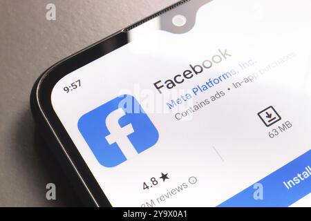 11 ottobre 2024, Brasile. In questa immagine, il logo dell'app Facebook viene visualizzato sullo schermo di uno smartphone Foto Stock