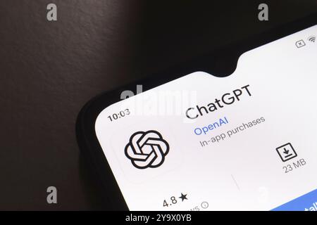11 ottobre 2024, Brasile. In questa immagine, il logo dell'app ChatGPT viene visualizzato sullo schermo di uno smartphone Foto Stock