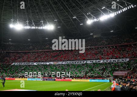 Tifosi ungheresi durante la partita di UEFA Nations League tra Ungheria e Olanda l'11 ottobre 2024 allo stadio Puskas Arena di Budapest, Ungheria crediti: Independent Photo Agency Srl/Alamy Live News Foto Stock