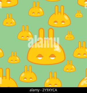 Bunny Drop con motivo orecchie senza cuciture. Sfondo di creature divertenti. Carino ornamento di coniglio cartoni animati. Tessuto per bambini Illustrazione Vettoriale