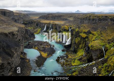 Canyon di Sigöldugljúfur, un bellissimo canyon negli altipiani islandesi Foto Stock