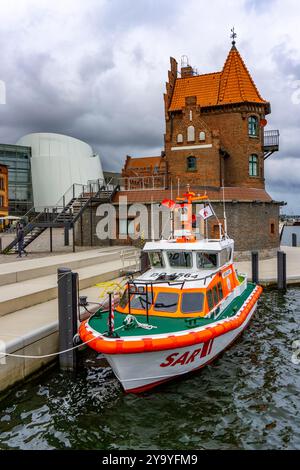 Nave di soccorso marittimo Hertha Jeep, del servizio tedesco di ricerca e soccorso marittimo, DGzRS, casa pilota, Stralsund, Meclemburgo-Pomerania occidentale, Germania, Foto Stock