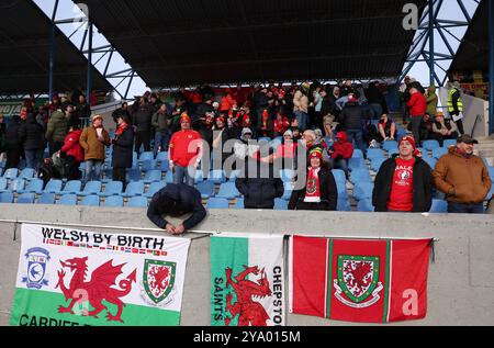 REYKJAVIK, Islanda. 11 ottobre 2024. I tifosi gallesi si sono alzati davanti alla partita durante la partita della UEFA Nations League 2025 tra Islanda e Galles allo stadio Laugardalsvöllur l'11 ottobre. (PIC by John Smith/FAW) credito: Football Association of Wales/Alamy Live News Credit: Football Association of Wales/Alamy Live News Foto Stock