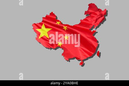 Mappa, profilo della Cina disegnato con bandiera nazionale Foto Stock