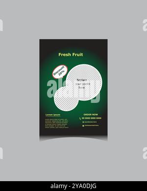 Volantino per la consegna di prodotti alimentari, modello vettoriale per la progettazione di brochure in formato A4 Illustrazione Vettoriale