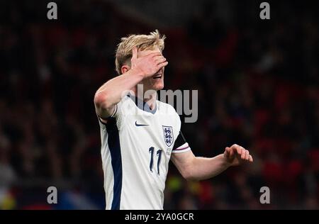 Londra, Regno Unito. 10 ottobre 2024. Anthony Gordon d'Inghilterra reagisce. Inghilterra contro Grecia, partita del gruppo F della UEFA Nations League allo stadio Wembley di Londra giovedì 10 ottobre 2024. Solo per uso editoriale. foto di Sandra Mailer/Andrew Orchard fotografia sportiva/Alamy Live News Credit: Andrew Orchard fotografia sportiva/Alamy Live News Foto Stock