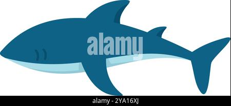 Lo squalo cartoni animati nuota pacificamente sott'acqua, una rappresentazione semplice e carina della vita marina Illustrazione Vettoriale