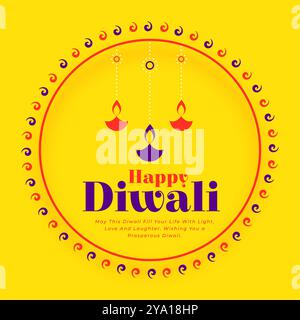 happy diwali 2024 vettore di sfondo giallo di saluto Illustrazione Vettoriale