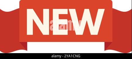 Striscione rosso a nastro che indica il nuovo con bordi curvi per vendite al dettaglio e promozioni Illustrazione Vettoriale