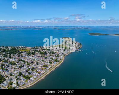 Vista aerea di Houghs Neck e Nut Island tra il fiume Weymouth Fore e Quincy Bay nella città di Quincy, Massachusetts ma, Stati Uniti. Foto Stock