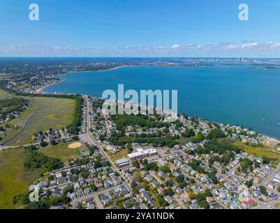 Vista aerea di Houghs Neck e Nut Island tra il fiume Weymouth Fore e Quincy Bay nella città di Quincy, Massachusetts ma, Stati Uniti. Foto Stock