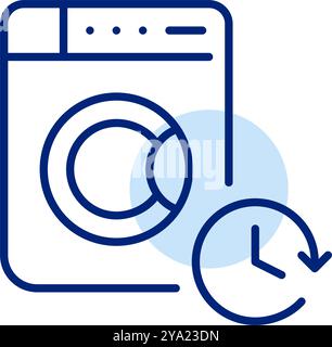 Lavatrice con orologio. Ciclo di lavanderia temporizzato. Cicli di lavaggio programmati o temporizzati per maggiore comodità. Pixel Perfect, icona del vettore di traccia modificabile Illustrazione Vettoriale