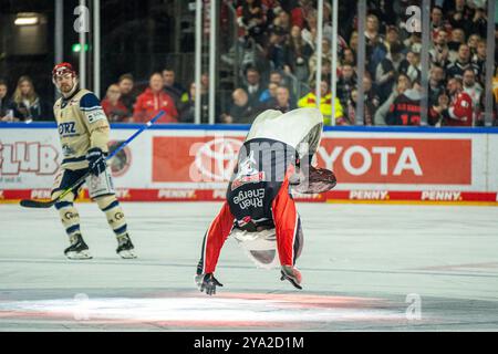 Koeln, Germania. 11 ottobre 2024. Maskottchen der Koelner Haie Koelner Haie vs. Schwenninger Wild Wings, Eishockey, Deutsche Eishockey-Liga, Penny DEL, 8. Spieltag, Saison 2024/2025, 11.10.2024 foto: Eibner-Pressefoto/Justin Derondeau credito: dpa/Alamy Live News Foto Stock