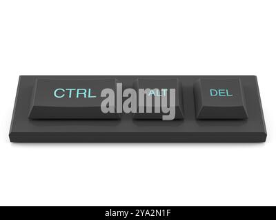 Mini tastiera ctr alt Canc su sfondo bianco. illustrazione 3d. Foto Stock