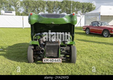 Copenaghen, Danimarca, 2 agosto 2024: Una Austin Healey Sprite verde d'epoca al Copenhagen Historic Grand Prix, Europa Foto Stock