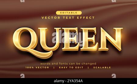 vettore effetto testo 3d golden queen modificabile Illustrazione Vettoriale