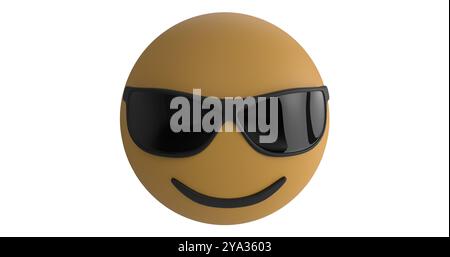 Immagine di un'icona emoji che annuisce sorridente con occhiali da sole su sfondo bianco 4k Foto Stock