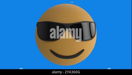 Immagine di un'icona emoji su sfondo viola con coriandoli cadenti Foto Stock