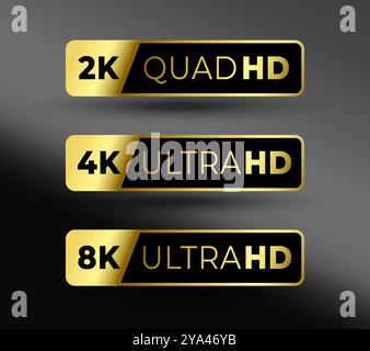 etichetta di qualità della risoluzione dello schermo ultra hd 2k, 4k e 8k in set vector Illustrazione Vettoriale