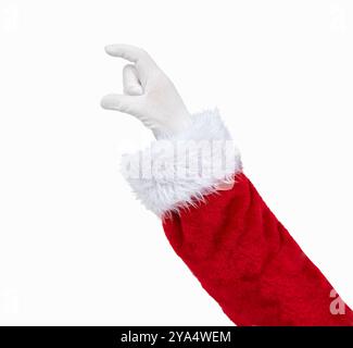 Babbo Natale tiene la mano come un oggetto vuoto isolato su uno sfondo bianco Foto Stock