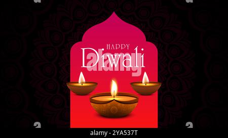 Happy Diwali Celebration background. Striscione Diwali Festival of Lights con illustrazione Diya Vector. Modello di post sui social media di Happy Diwali. Illustrazione Vettoriale