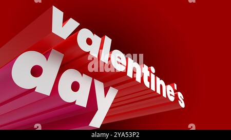 Testo 3D. San Valentino, iscrizione tridimensionale in prospettiva. Pulire lo sfondo rosso. Foto Stock