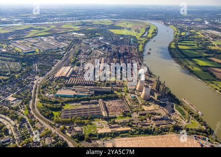 Luftbild, Hüttenwerke Krupp Mannesmann GmbH HKM am Fluss Rhein, Hüttenheim, Duisburg, Ruhrgebiet, Nordrhein-Westfalen, Deutschland, Duisburg-S ACHTUNGxMINDESTHONORARx60xEURO *** Vista aerea, Hüttenwerke Krupp Mannesmann GmbH HKM sul fiume Reno, Hüttenheim, Duisburg, regione della Ruhr, Renania settentrionale-Vestfalia, Germania, Duisburg S ACHTUNGxMINDESTHONORARx60xEURO Foto Stock