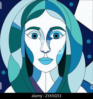 Le donne affrontano nello stile di Picasso. Donna del cubismo. Illustrazione vettoriale. Illustrazione Vettoriale