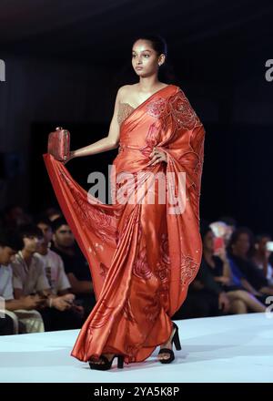 Colombo, Sri Lanka. 11 ottobre 2024. Un modello presenta una creazione durante il Youth Fashion Show a Colombo, Sri Lanka, l'11 ottobre 2024. Crediti: Ajith Perera/Xinhua/Alamy Live News Foto Stock