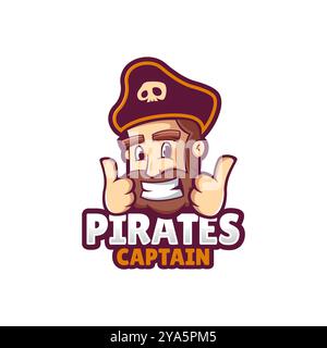 Mascotte Pirate Capitan Logo modello di design vettoriale moderno Illustrazione Vettoriale