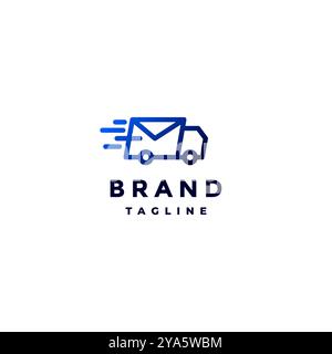 Design del logo del veicolo per la consegna dei messaggi. Simple Truck consegna rapidamente lettere Logo Design. Illustrazione Vettoriale