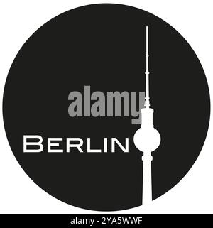 Logo Berlino con silhouette rotonda e torre TV Foto Stock