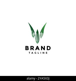 Design semplice con logo Gazelle Grass. Simbolo minimalista Gazelle Head con le sue corna nell'icona Shape of Three Grass Leaves (forma di tre foglie d'erba). Adatto alle aziende di giardinaggio. Illustrazione Vettoriale