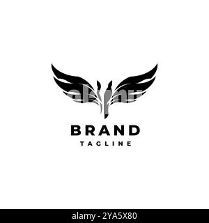 Design con logo Ali Celestial Horse. Simbolo nero del cavallo celeste con due ali sparse sui lati. Adatto alle aziende automobilistiche, dal fitness allo sport. Illustrazione Vettoriale