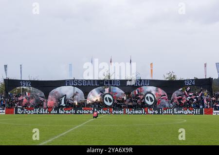 Aarau, Svizzera. 12 ottobre 2024. Aarau, Svizzera, 12 ottobre 2024: La coreografia dei tifosi dell'Aarau all'amichevole tra l'Aarau e lo Schalke 04 al Bruegglifeld di Aarau, Svizzera. Philipp Kresnik (Philipp Kresnik/SPP) credito: SPP Sport Press Photo. /Alamy Live News Foto Stock