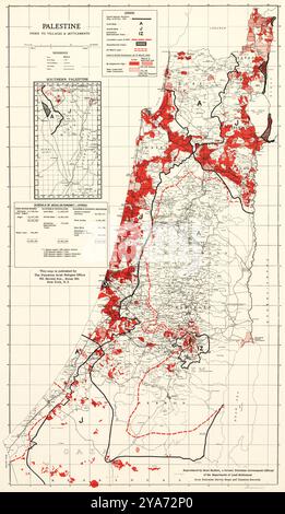 Palestine Index to Villages and Settlements, Arab Refugee Office MAP, showing Jewish-owned Land - 31 marzo 1945 Foto Stock