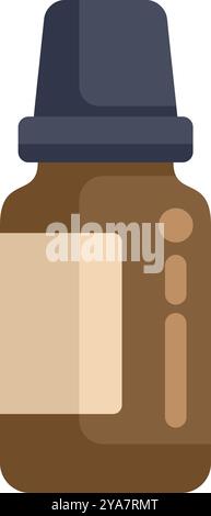 Semplice illustrazione di un flacone per medicinali marrone chiuso con etichetta vuota, isolato su sfondo bianco Illustrazione Vettoriale