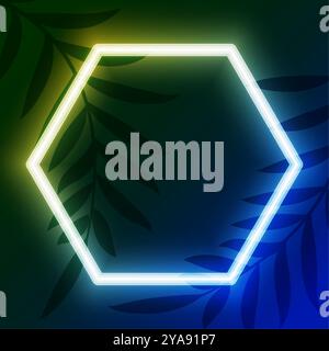 sfondo luminoso del telaio laser al neon esagonale con design vettoriale delle lamelle Illustrazione Vettoriale