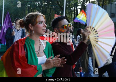 Viseu, PT, PORTOGALLO. 12 ottobre 2024. Viseu (PT) 10/12/2024 - LGBTQIA MARCH IN VISEU - la 7a marcia Viseu per i diritti LGBTQIA si è svolta sabato pomeriggio (12) a Viseu. "Con un garofano sul petto contro l'orgoglio e prejudiceÃ¢â‚¬Â è stato lo slogan scelto per la settima edizione dell'iniziativa che si è svolta per le strade della città per celebrare la comunità e il Ã¢â‚¬Å anniversario del 25 aprile 50. La marcia è organizzata dalla piattaforma Ja Marchavas. (Foto: Alexandre Gomes/Thenews2/Zumapress) (Credit Image: © Alexandre Gomes/TheNEWS2 via ZUMA Press Wire) EDITORIALE USA Foto Stock