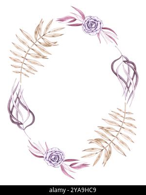 Corona boho tropicale acquerello con fiori Foto Stock