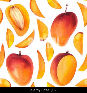 Mango Mangifera ad acquerello disegnato a mano Foto Stock