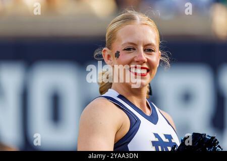 South Bend, Indiana, Stati Uniti. 12 ottobre 2024. Cheerleader di Notre Dame durante la partita di football NCAA tra lo Stanford Cardinal e i Notre Dame Fighting Irish al Notre Dame Stadium di South Bend, Indiana. John Mersits/CSM/Alamy Live News Foto Stock