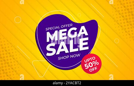 Banner Mega sale, modello post-design Flash sale, banner Web offerta di vendita con sfondo minimo per social media, negozio online o sito Web. Illustrazione Vettoriale