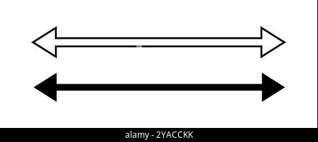 Freccia lunga dritta. Icona a doppia freccia. Illustrazione piatta vettoriale. Puntamento nero isolato su sfondo bianco Illustrazione Vettoriale