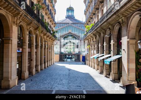 Bella strada laterale che conduce al Centro El Born per la cultura e la memoria di Barcellona Foto Stock