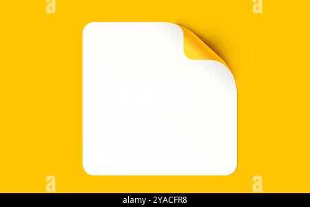 Adesivo con angolo staccabile isolato su sfondo giallo. Striscione vettoriale per carta bianca o etichetta piegata quadrata. Illustrazione vettoriale Illustrazione Vettoriale